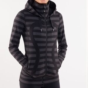 Lululemon Stride Jacket Black Black Micro Macro Stripe / Black full zip, Size 4